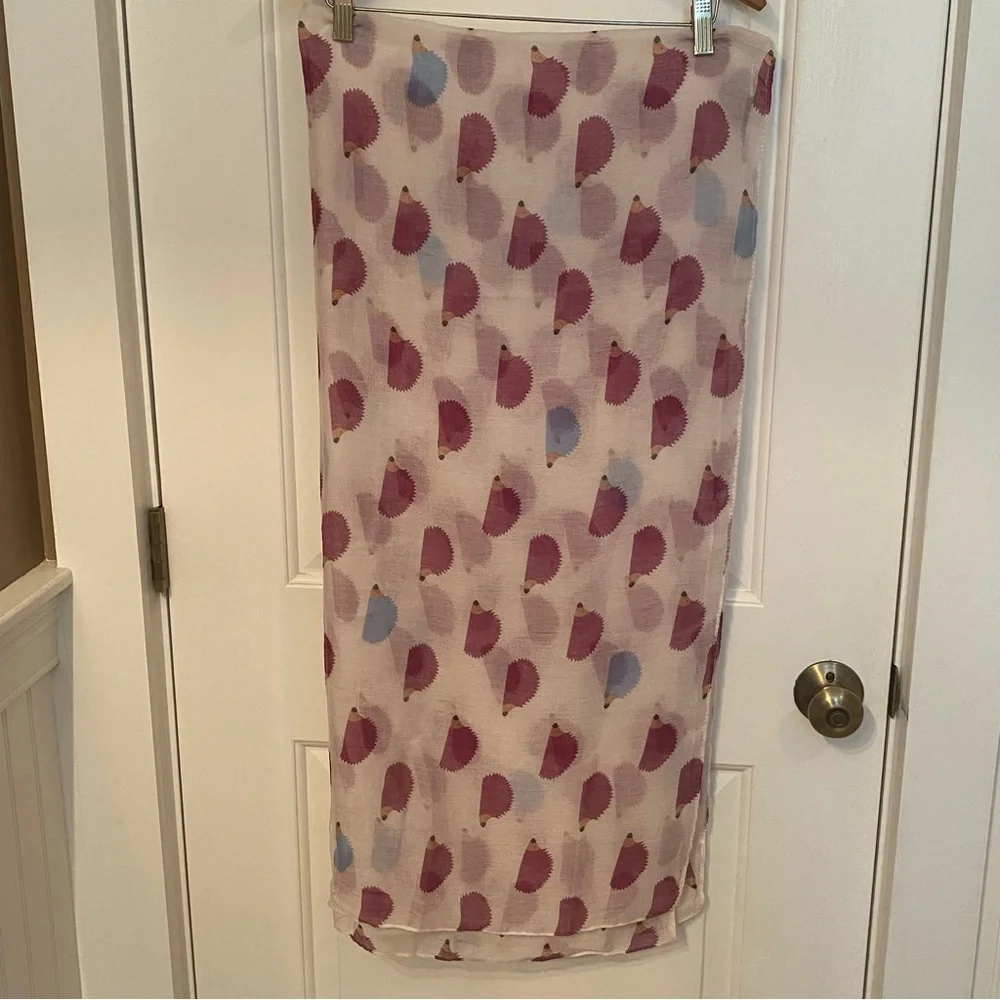 WOMENS NEW SCARF WRAP PASHMINA WHITE PURPLE BLUE HEDGEHOG PRINT LARGE RECTANGLE
